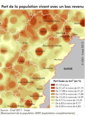 Franche-Comté, pas de grands écarts de niveau de vie mais des disparités territoriales de pauvreté.