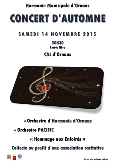 Concert d&rsquo;automne de l&rsquo;Orchestre d&rsquo;Harmonie d&rsquo;Ornans samedi 14 novembre 2015