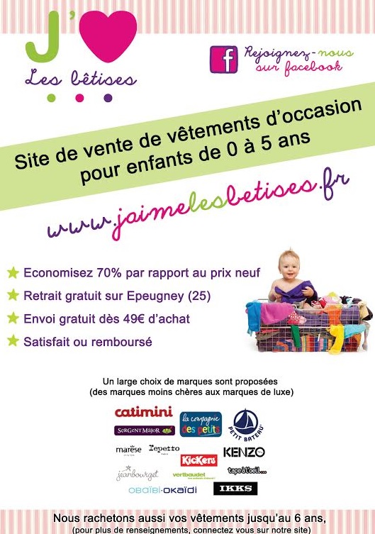 Nouveau site  » J’aime les bêtises  » de vêtements d’occasion pour enfants.