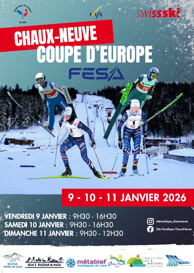 Coupe d&rsquo;Europe de combiné nordique et saut les 9-10 et 11 janvier 2026 à Chaux-Neuve