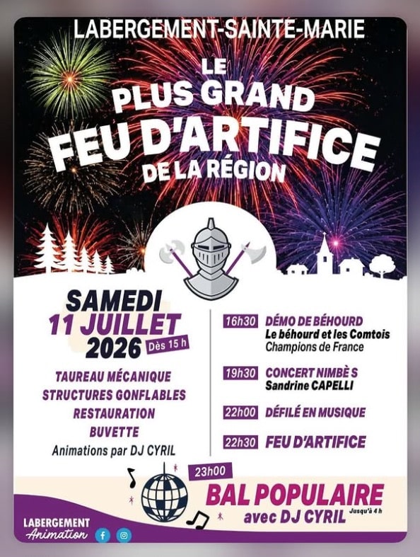 Le plus grand feu d’artifice de la région, ce samedi 11 juillet à Labergement-Sainte-Marie