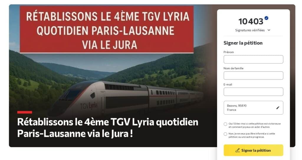 10 000 signataires pour le retour du 4ᵉ TGV Lyria