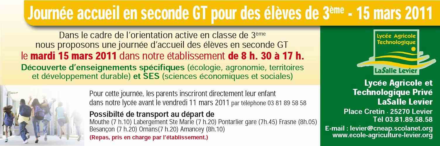 Journée accueil 3ème au Lycée Lasalle à Levier, le 15 mars 2011